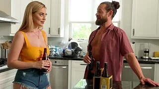 Quickie in the kitchen ends with cum in mouth for Blake Blossom